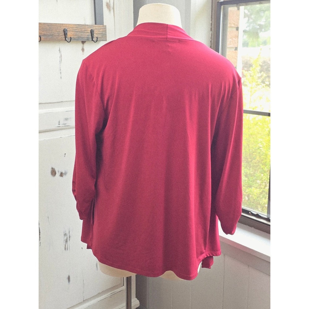 Corvia‎ Layered Look Cardigan Blouse Top Burgundy Black Metal Accent L - Picture 4 of 10